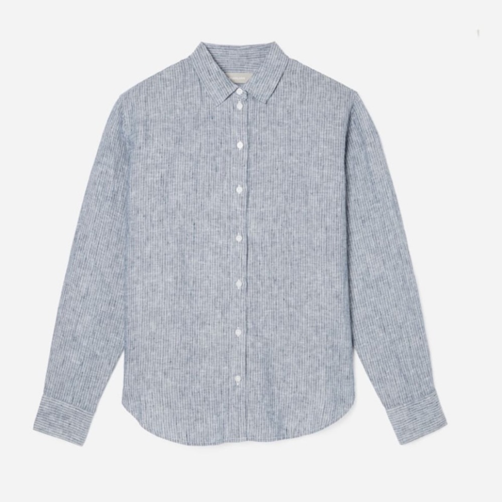 Everlane linen long sleeve relaxed shirt navy pinstripe